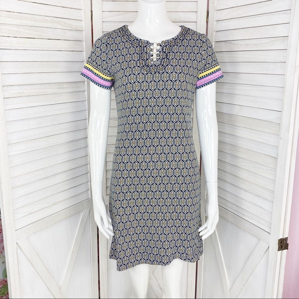 Rafaella Geometric Print T-shirt Dress Black Pink Multi Small Athleisure‎ Resort